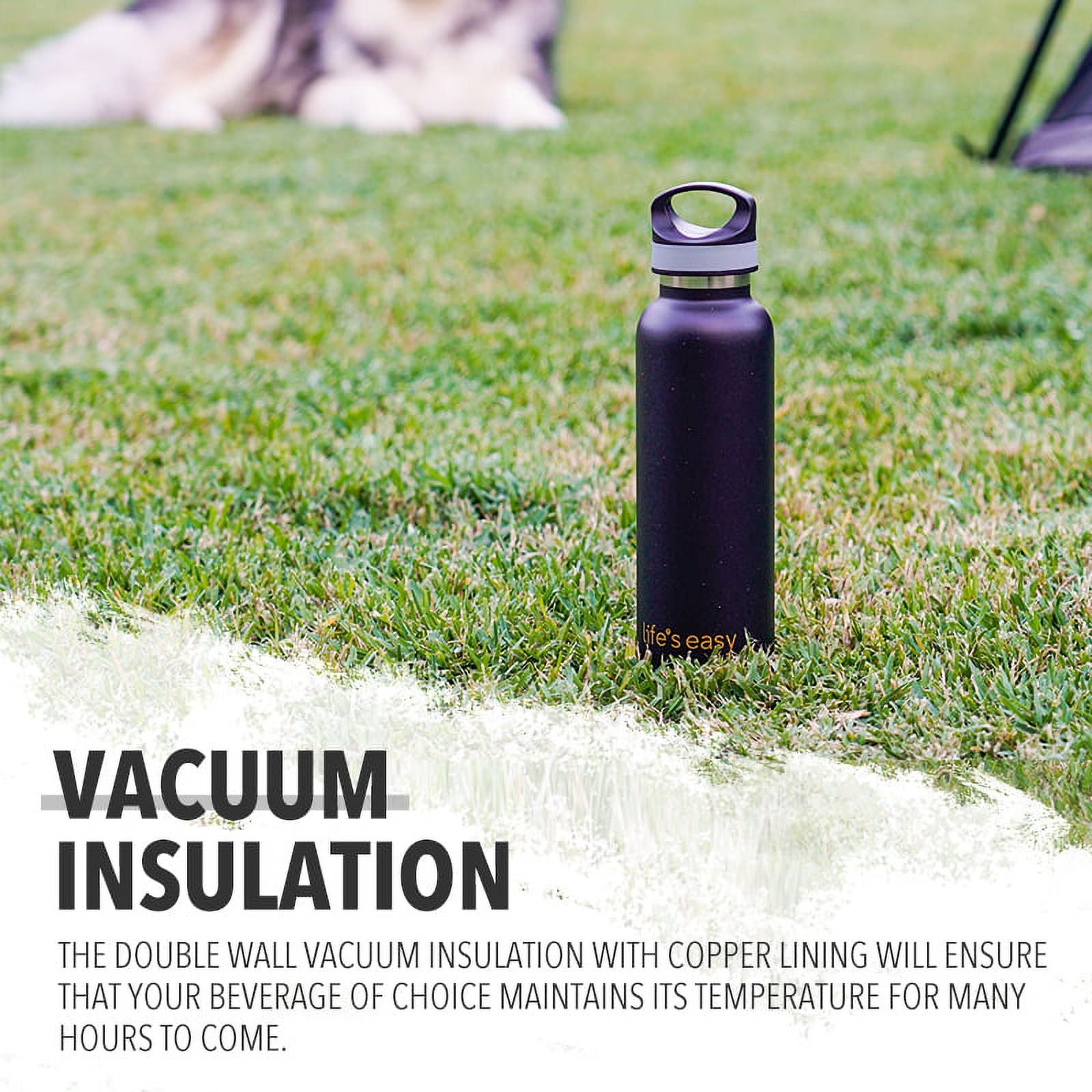 LIFE'S EASY 20 oz. Sports Insulated Water Bottle with Lid. Stainless Steel Vacuum Double Wall Thermo for Modern Hot and Cold Drinks, Simple Metal Hydro Canteen for Travel Men and Women (White) - E4W5