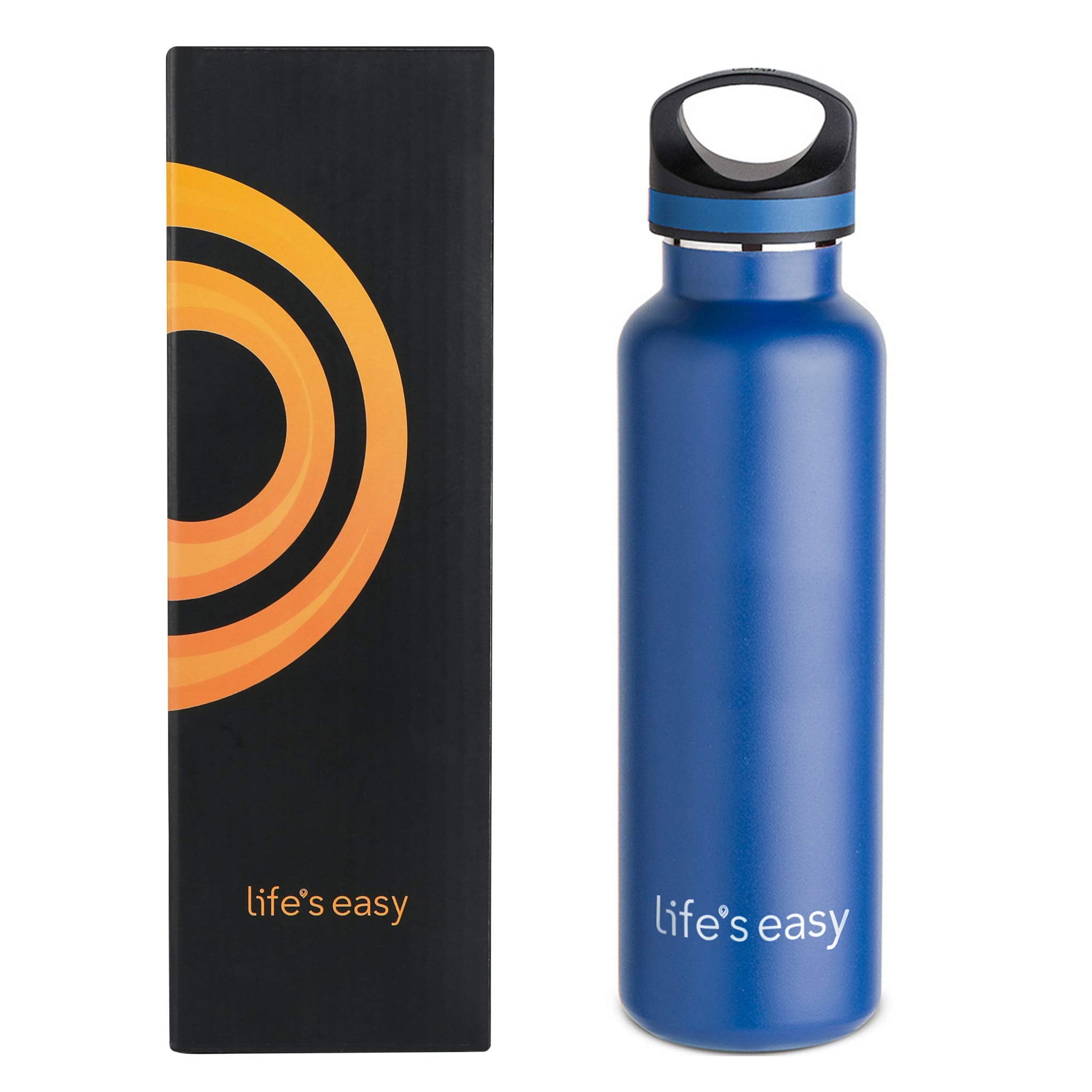 LIFE'S EASY 20 oz. Sports Insulated Water Bottle with Lid. Stainless Steel Vacuum Double Wall Thermo for Modern Hot and Cold Drinks, Simple Metal Hydro Canteen for Travel Men and Women (White) - E4W5