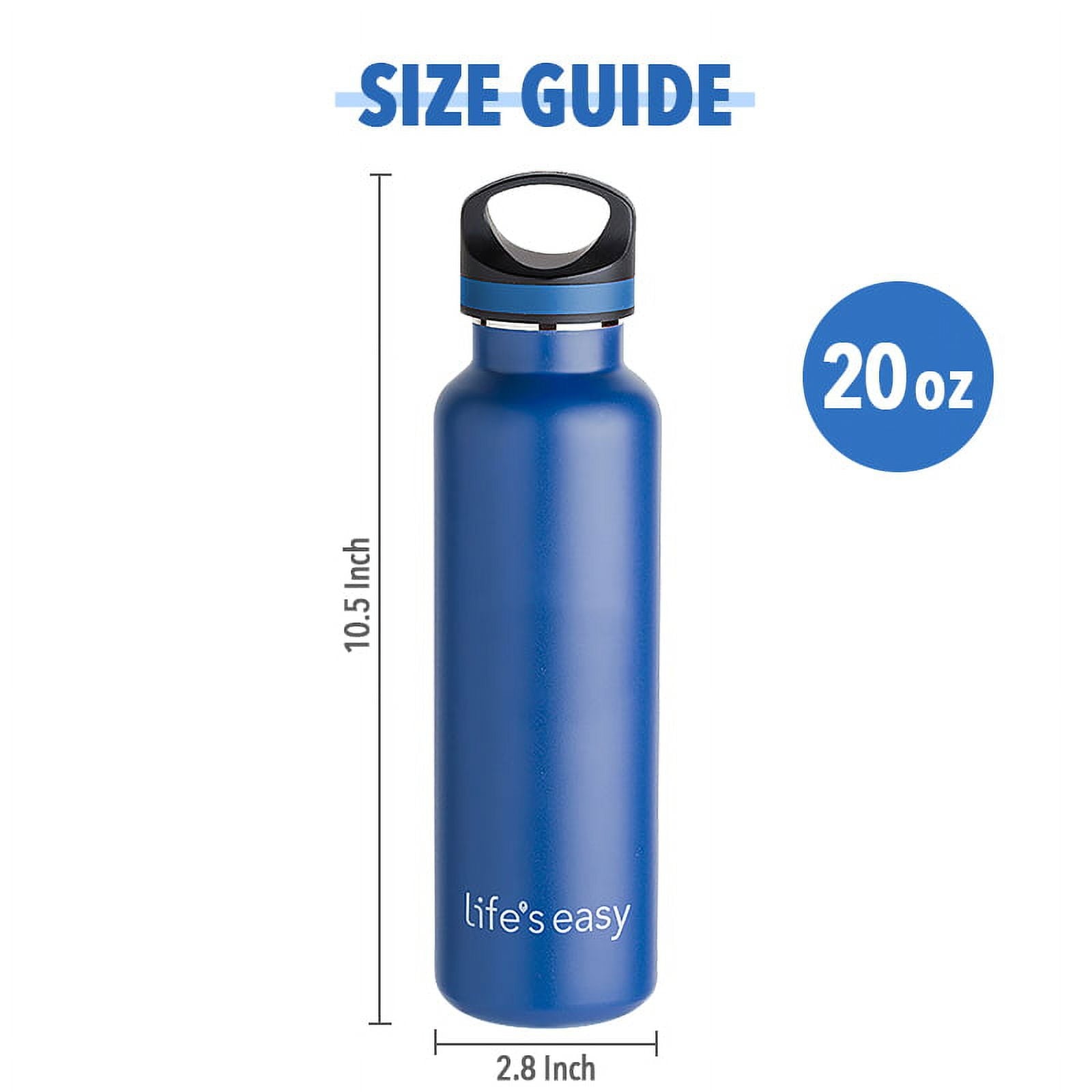 LIFE'S EASY 20 oz. Sports Insulated Water Bottle with Lid. Stainless Steel Vacuum Double Wall Thermo for Modern Hot and Cold Drinks, Simple Metal Hydro Canteen for Travel Men and Women (White) - E4W5