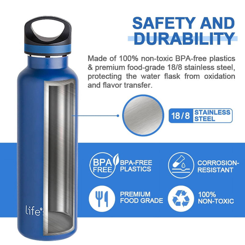 LIFE'S EASY 20 oz. Sports Insulated Water Bottle with Lid. Stainless Steel Vacuum Double Wall Thermo for Modern Hot and Cold Drinks, Simple Metal Hydro Canteen for Travel Men and Women (White) - E4W5