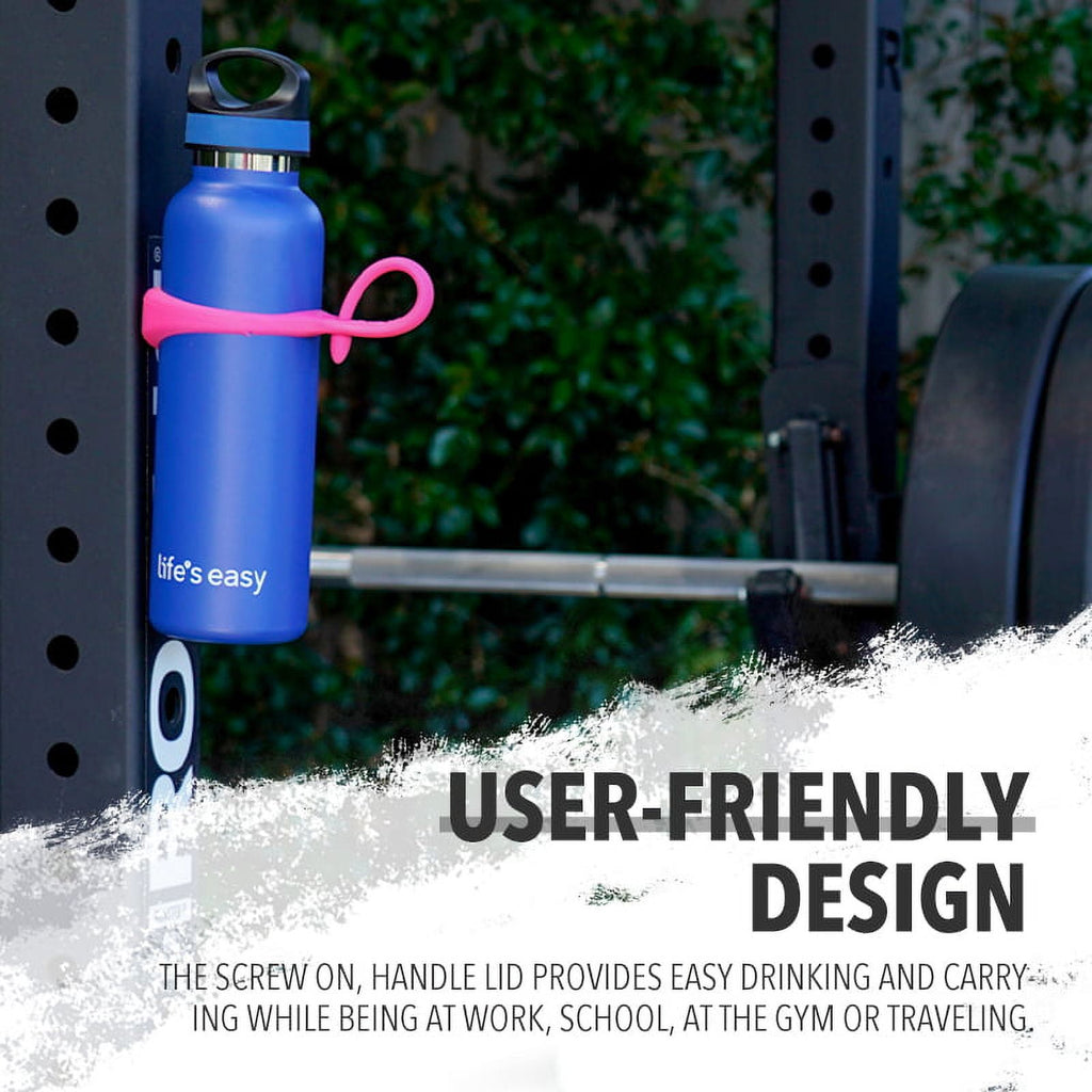 LIFE'S EASY 20 oz. Sports Insulated Water Bottle with Lid. Stainless Steel Vacuum Double Wall Thermo for Modern Hot and Cold Drinks, Simple Metal Hydro Canteen for Travel Men and Women (White) - E4W5