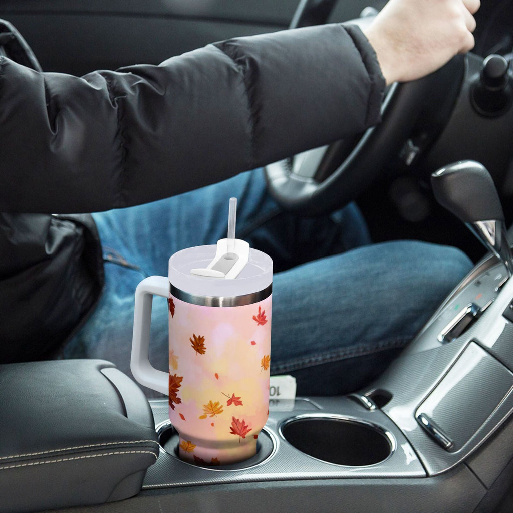 30 oz Insulated Stainless Steel Tumbler Double Wall Stainless Steel Tumbler with 2-Way Drinking Autumn Leaves Falling - WC8Y