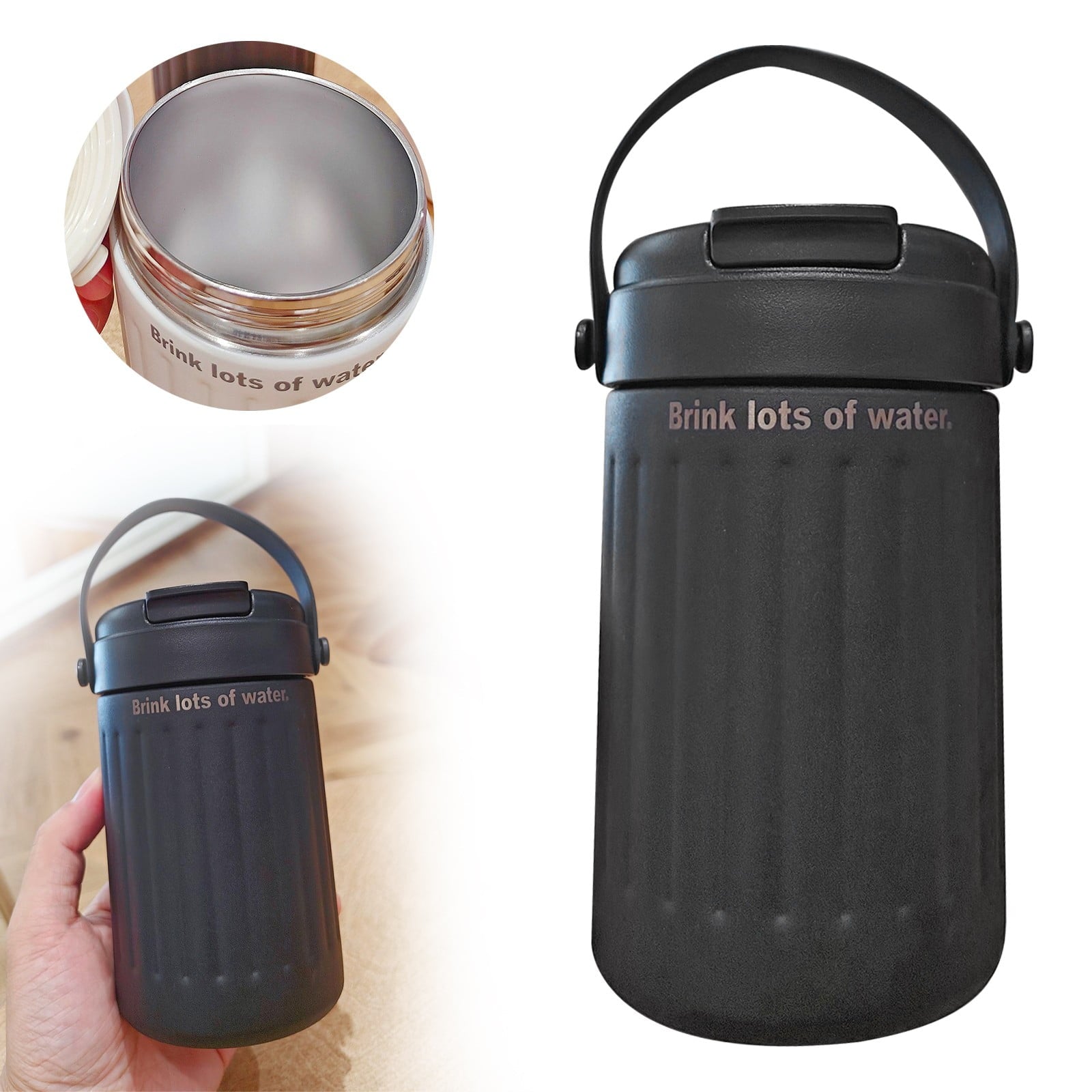 BinKFF Simple Modern Travel Coffee Mug, Insulated Coffee Tumblers with Lid, Double Walled Iced Travel Coffee Mug for Woman and Man Stainless Steel Tumbler with Handle - I3GG