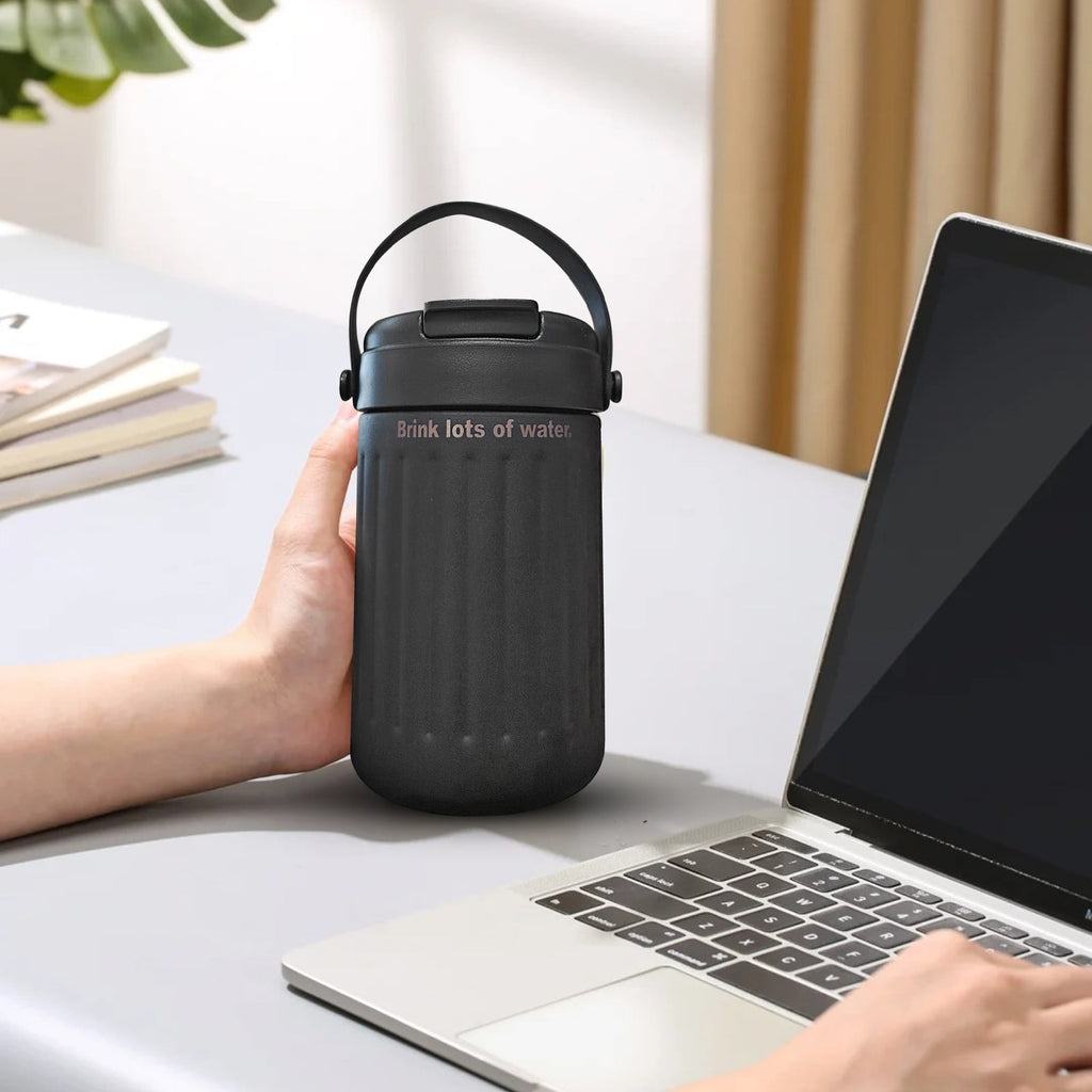 BinKFF Simple Modern Travel Coffee Mug, Insulated Coffee Tumblers with Lid, Double Walled Iced Travel Coffee Mug for Woman and Man Stainless Steel Tumbler with Handle - I3GG