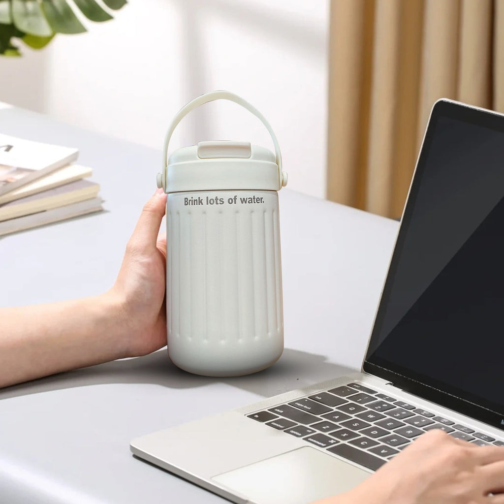 BinKFF Simple Modern Travel Coffee Mug, Insulated Coffee Tumblers with Lid, Double Walled Iced Travel Coffee Mug for Woman and Man Stainless Steel Tumbler with Handle - I3GG