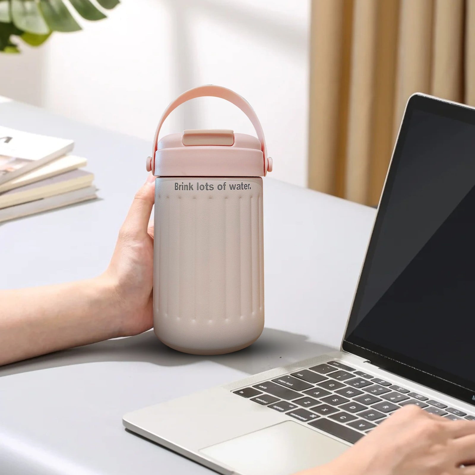 BinKFF Simple Modern Travel Coffee Mug, Insulated Coffee Tumblers with Lid, Double Walled Iced Travel Coffee Mug for Woman and Man Stainless Steel Tumbler with Handle - I3GG