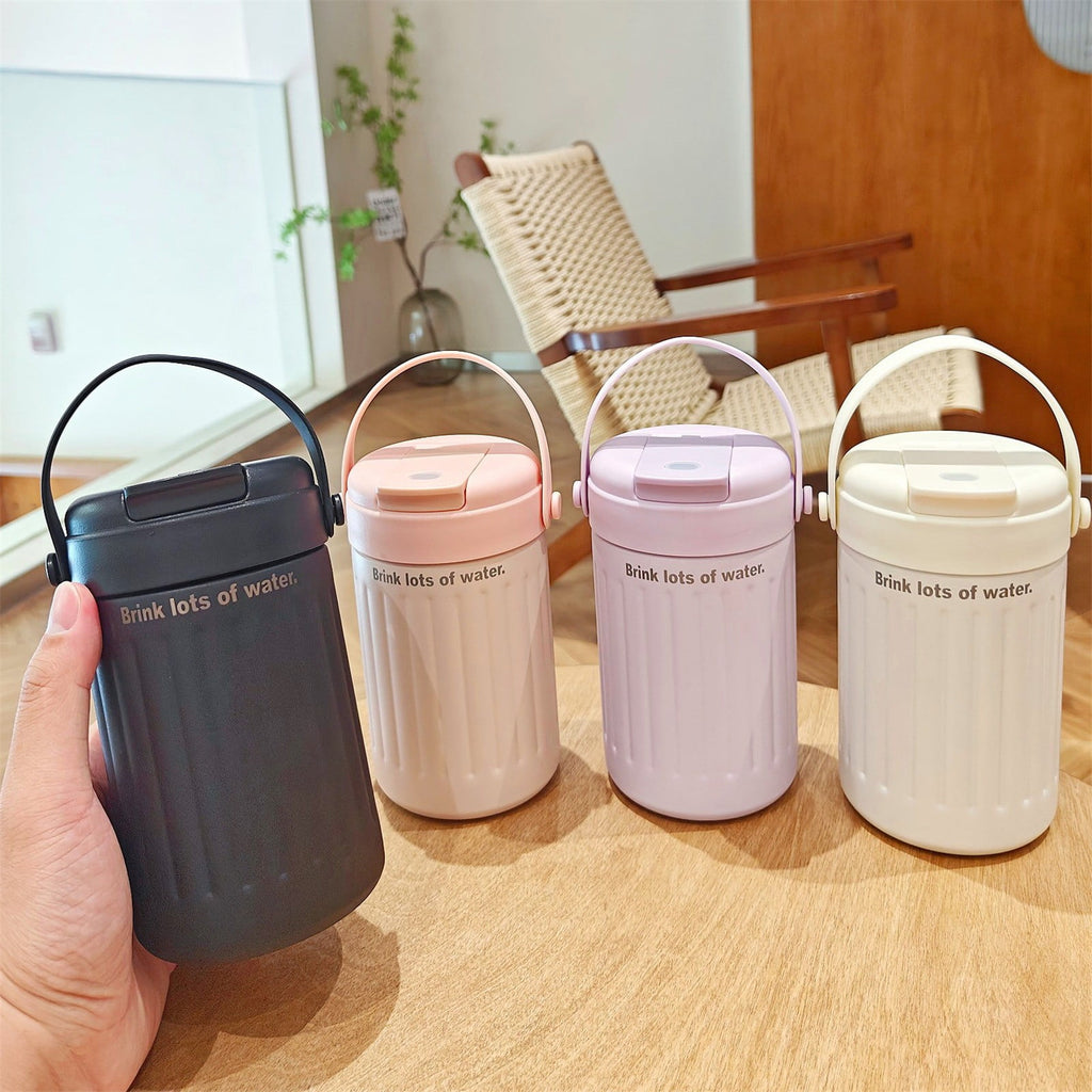 BinKFF Simple Modern Travel Coffee Mug, Insulated Coffee Tumblers with Lid, Double Walled Iced Travel Coffee Mug for Woman and Man Stainless Steel Tumbler with Handle - I3GG