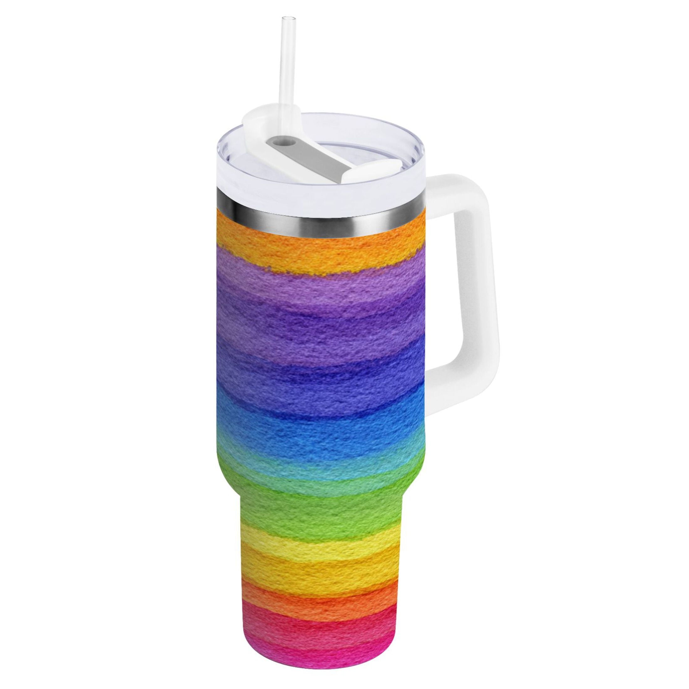 30 oz Insulated Stainless Steel Tumbler Double Wall Stainless Steel Tumbler with 2-Way Drinking Watercolor Rainbow Colors - H3AV