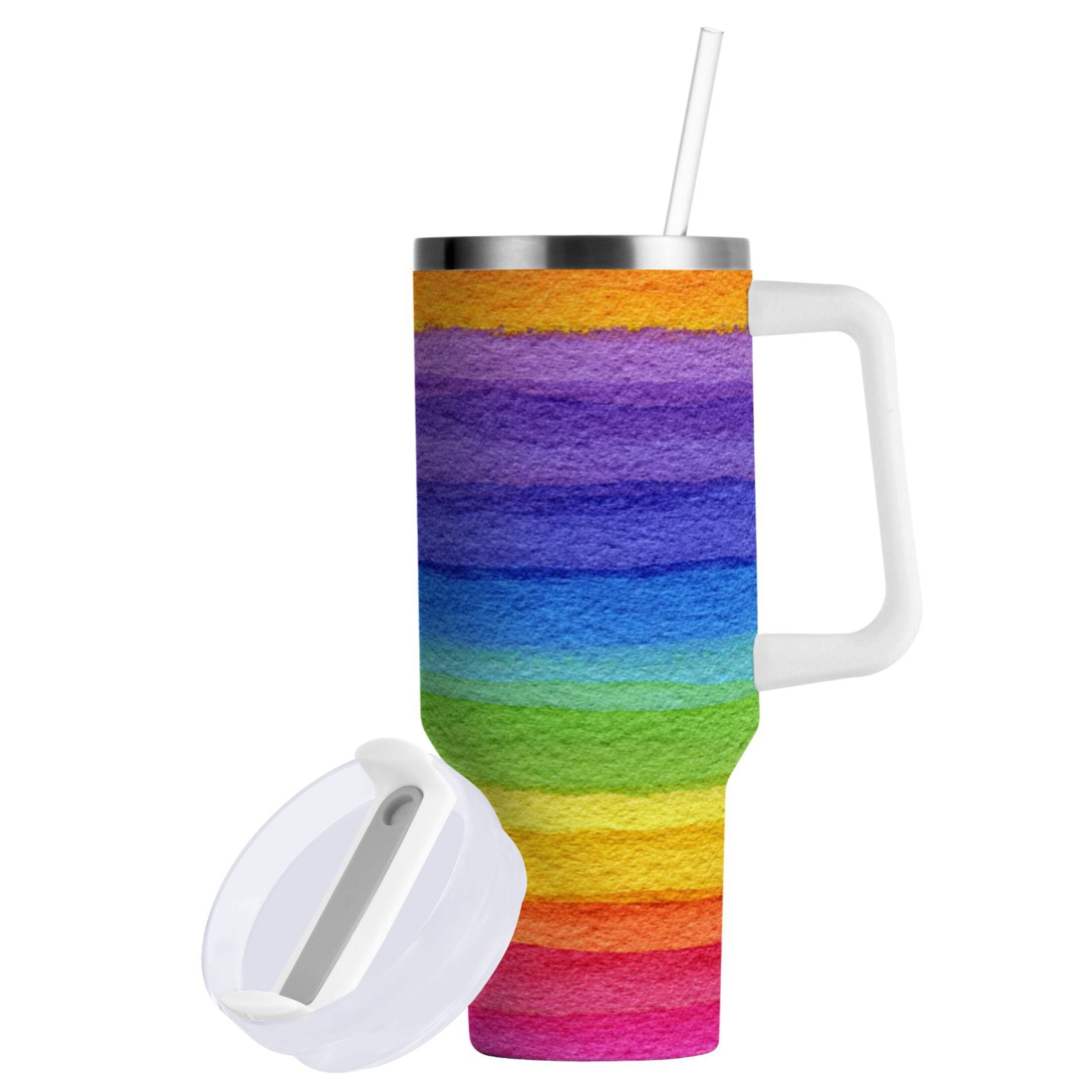 30 oz Insulated Stainless Steel Tumbler Double Wall Stainless Steel Tumbler with 2-Way Drinking Watercolor Rainbow Colors - H3AV