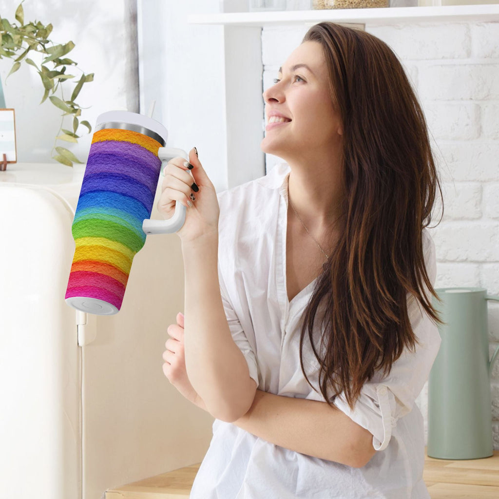 30 oz Insulated Stainless Steel Tumbler Double Wall Stainless Steel Tumbler with 2-Way Drinking Watercolor Rainbow Colors - H3AV