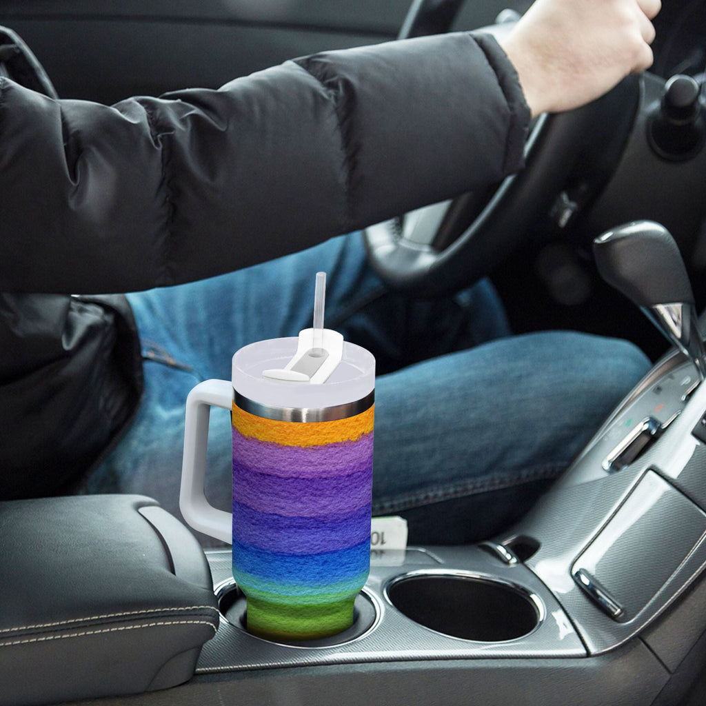 30 oz Insulated Stainless Steel Tumbler Double Wall Stainless Steel Tumbler with 2-Way Drinking Watercolor Rainbow Colors - H3AV
