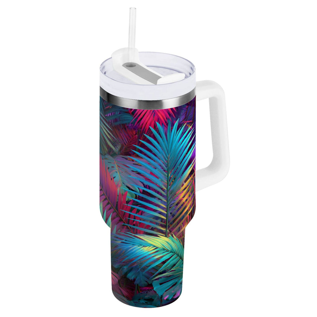 30 oz Insulated Stainless Steel Tumbler Double Wall Stainless Steel Tumbler with 2-Way Drinking Vibrant and Shimmering Jungle - ONP6