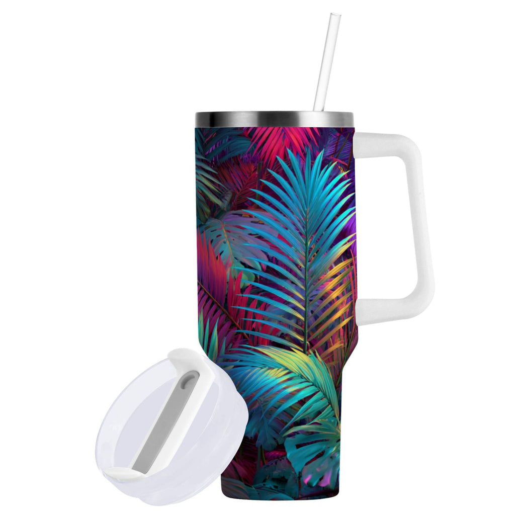 30 oz Insulated Stainless Steel Tumbler Double Wall Stainless Steel Tumbler with 2-Way Drinking Vibrant and Shimmering Jungle - ONP6