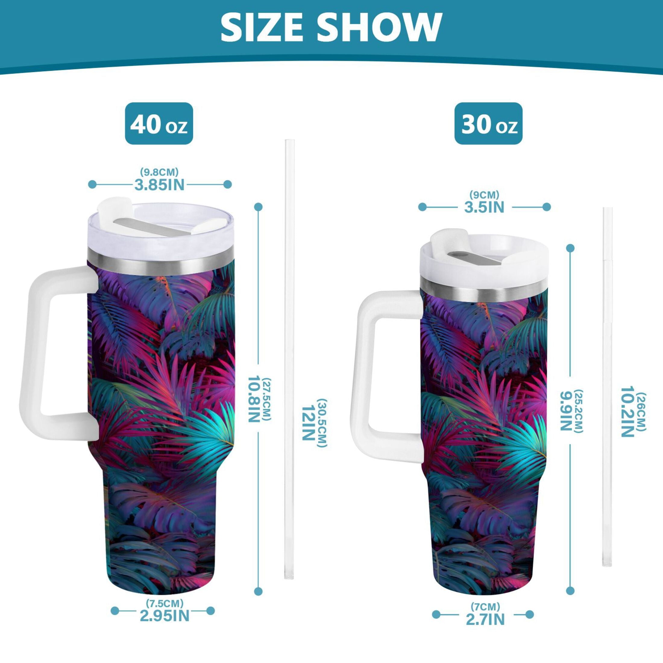 30 oz Insulated Stainless Steel Tumbler Double Wall Stainless Steel Tumbler with 2-Way Drinking Vibrant and Shimmering Jungle - ONP6