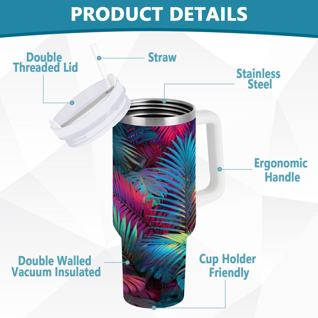 30 oz Insulated Stainless Steel Tumbler Double Wall Stainless Steel Tumbler with 2-Way Drinking Vibrant and Shimmering Jungle - ONP6