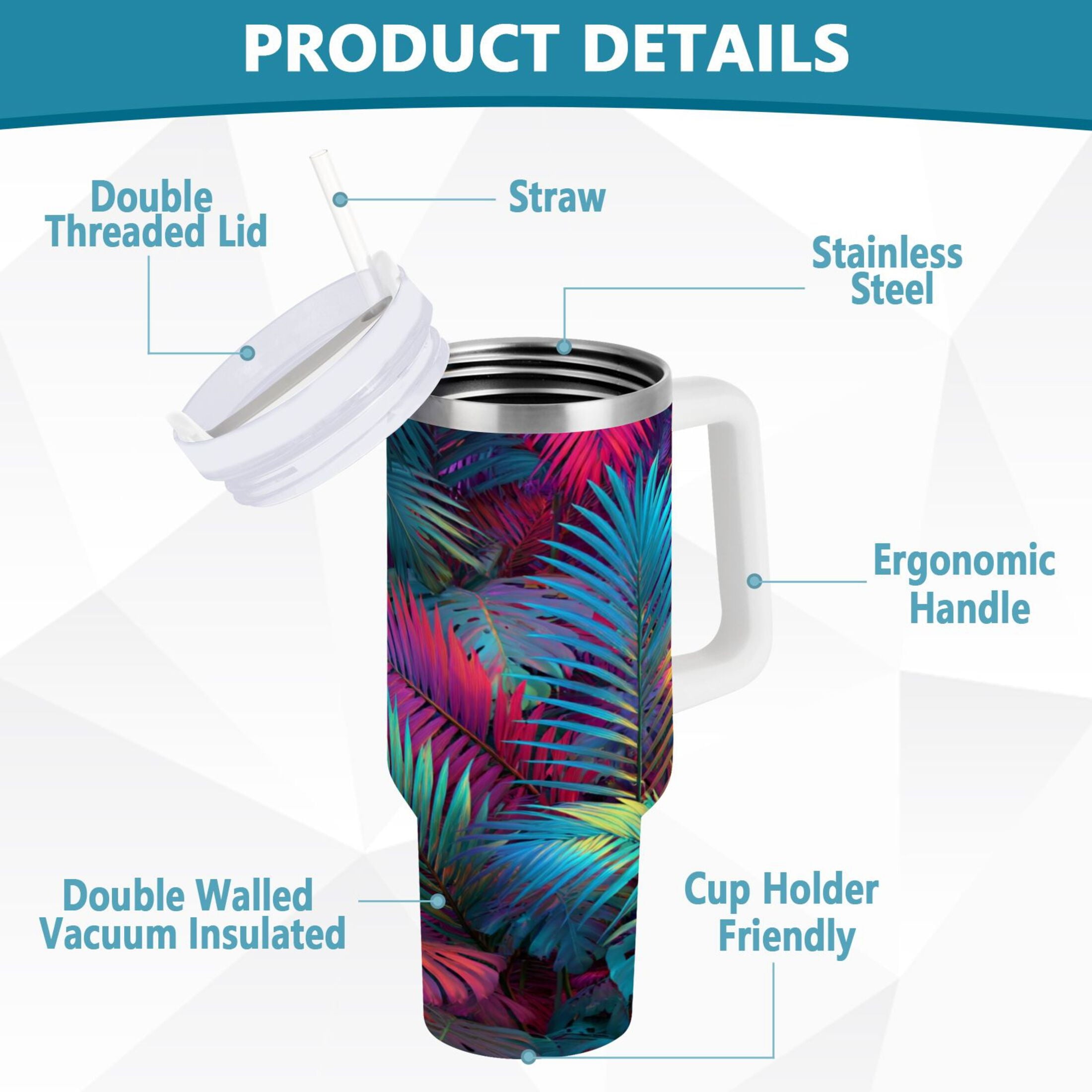30 oz Insulated Stainless Steel Tumbler Double Wall Stainless Steel Tumbler with 2-Way Drinking Vibrant and Shimmering Jungle - ONP6