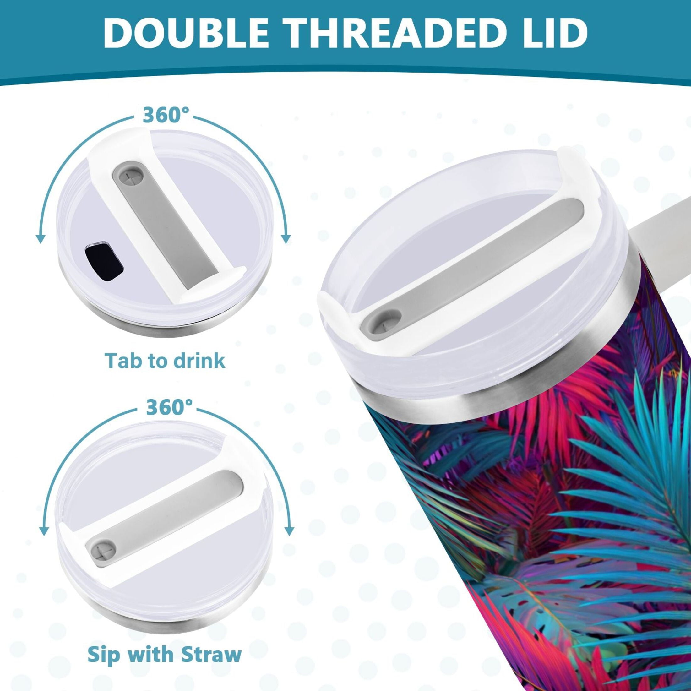 30 oz Insulated Stainless Steel Tumbler Double Wall Stainless Steel Tumbler with 2-Way Drinking Vibrant and Shimmering Jungle - ONP6