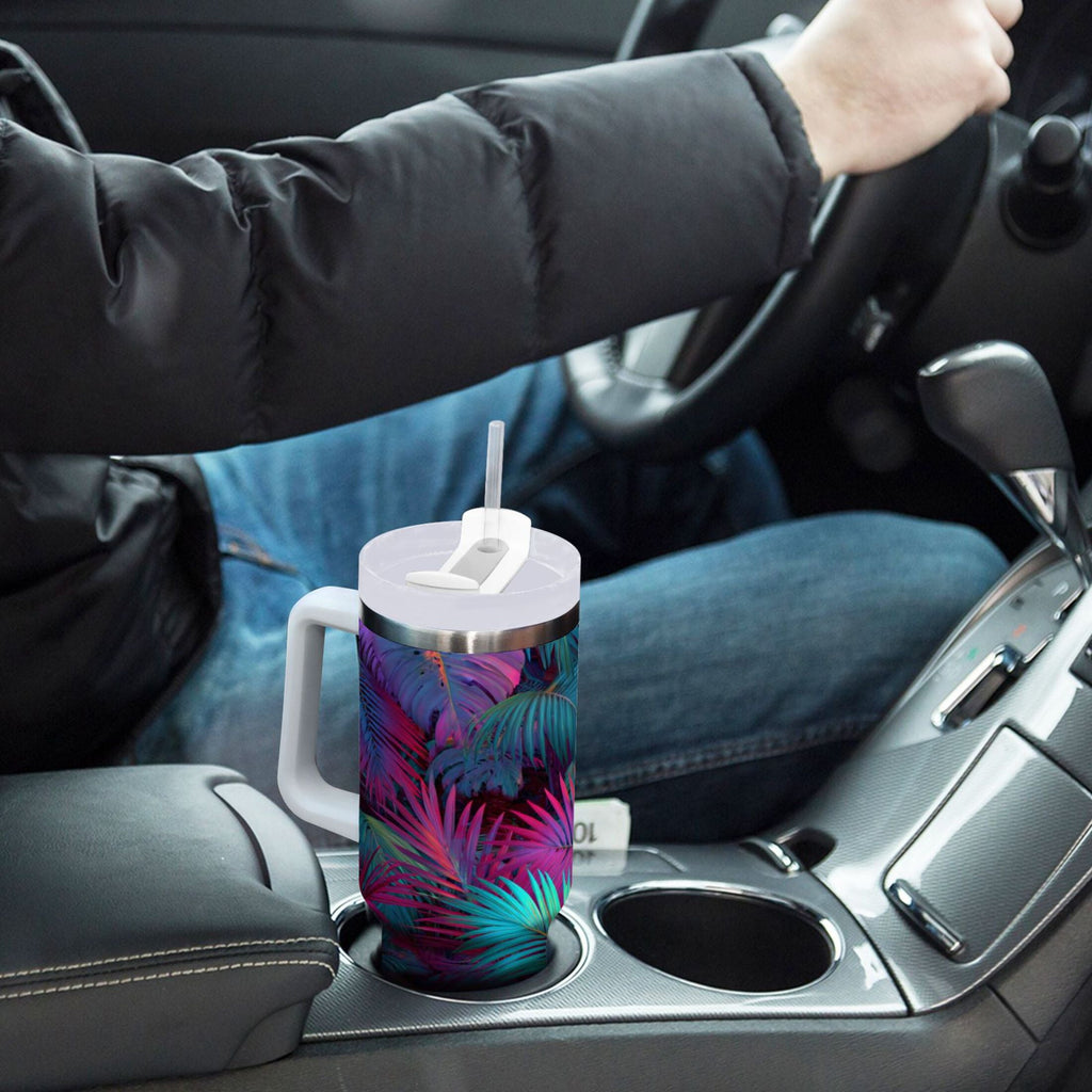 30 oz Insulated Stainless Steel Tumbler Double Wall Stainless Steel Tumbler with 2-Way Drinking Vibrant and Shimmering Jungle - ONP6