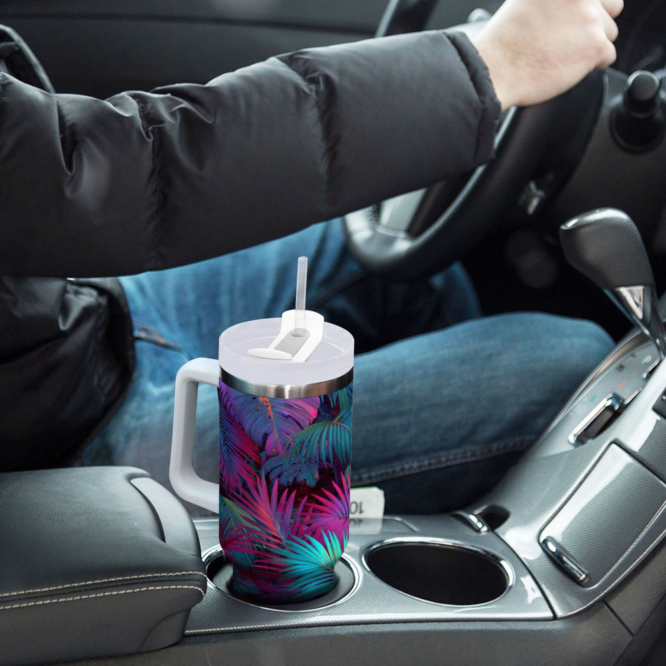 30 oz Insulated Stainless Steel Tumbler Double Wall Stainless Steel Tumbler with 2-Way Drinking Vibrant and Shimmering Jungle - ONP6