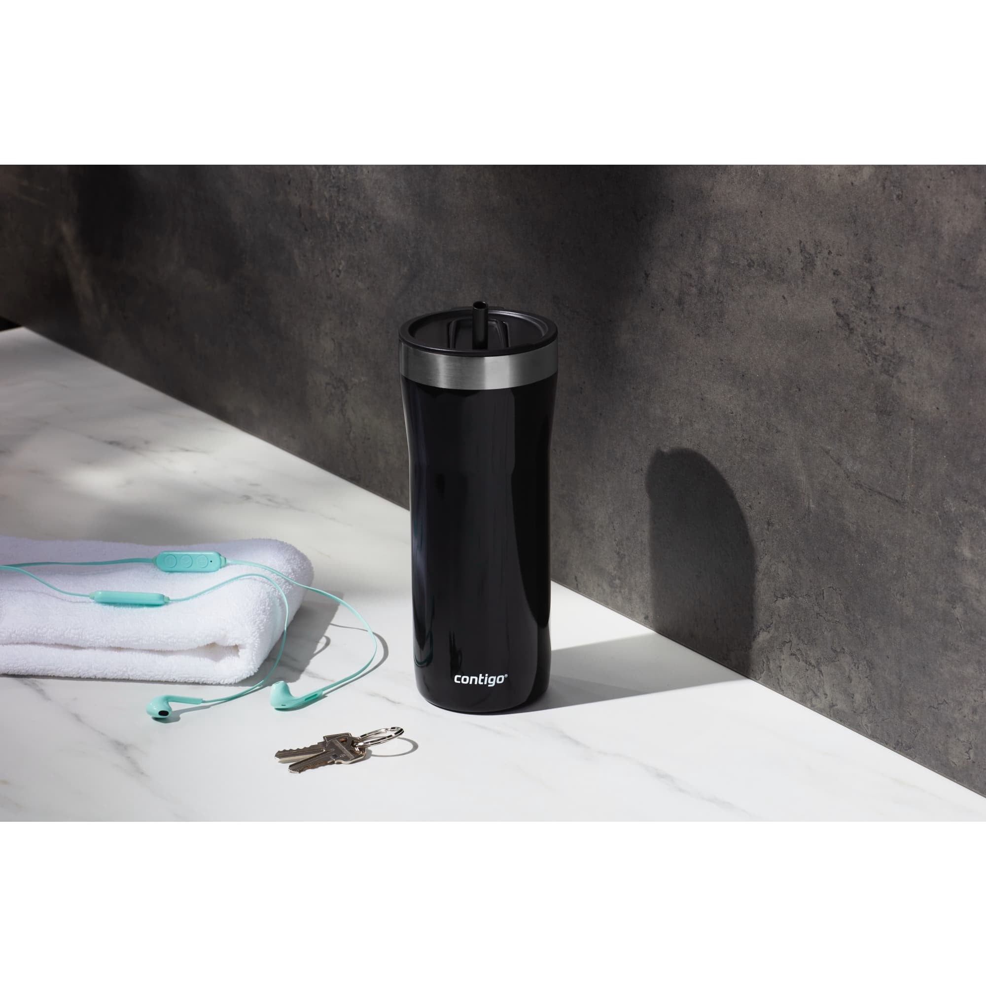 Contigo Streeterville Stainless Steel Tumbler with Plastic Straw and Splash-Proof Lid, Licorice, 32 fl. oz - N0B1