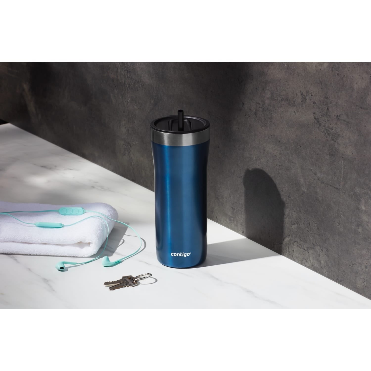 Contigo Streeterville Stainless Steel Tumbler with Plastic Straw and Splash-Proof Lid, Licorice, 32 fl. oz - N0B1