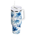30 oz Insulated Stainless Steel Tumbler Double Wall Stainless Steel Tumbler with 2-Way Drinking Abstract Blue Maple Leaves - AVPG