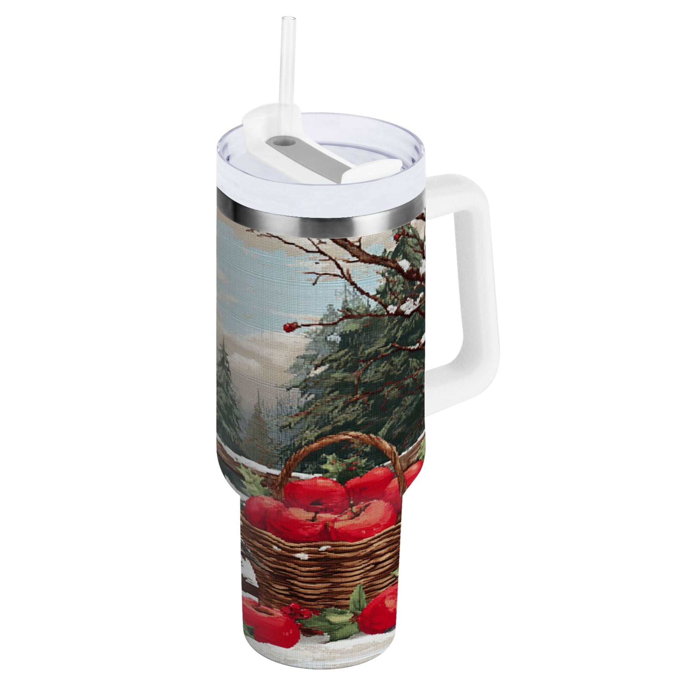 30 oz Insulated Stainless Steel Tumbler Double Wall Stainless Steel Tumbler with 2-Way Drinking Apples and Baskets - 3P4R