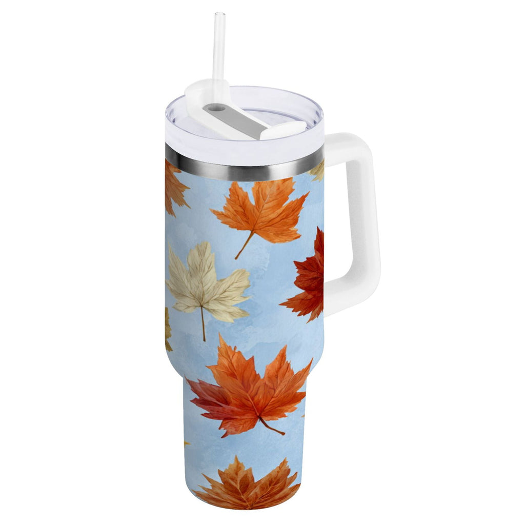 30 oz Insulated Stainless Steel Tumbler Double Wall Stainless Steel Tumbler with 2-Way Drinking Autumn Maple Leaves - T6RN