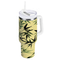 30 oz Insulated Stainless Steel Tumbler Double Wall Stainless Steel Tumbler with 2-Way Drinking Bamboo and Green Leaves - X1QJ