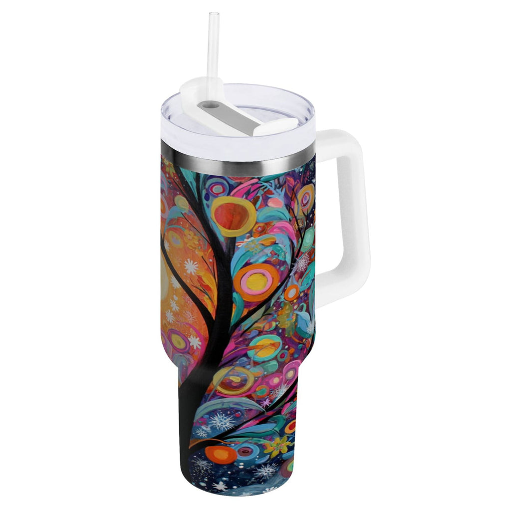 30 oz Insulated Stainless Steel Tumbler Double Wall Stainless Steel Tumbler with 2-Way Drinking Beautiful Abstract Tree Painting - TC9W