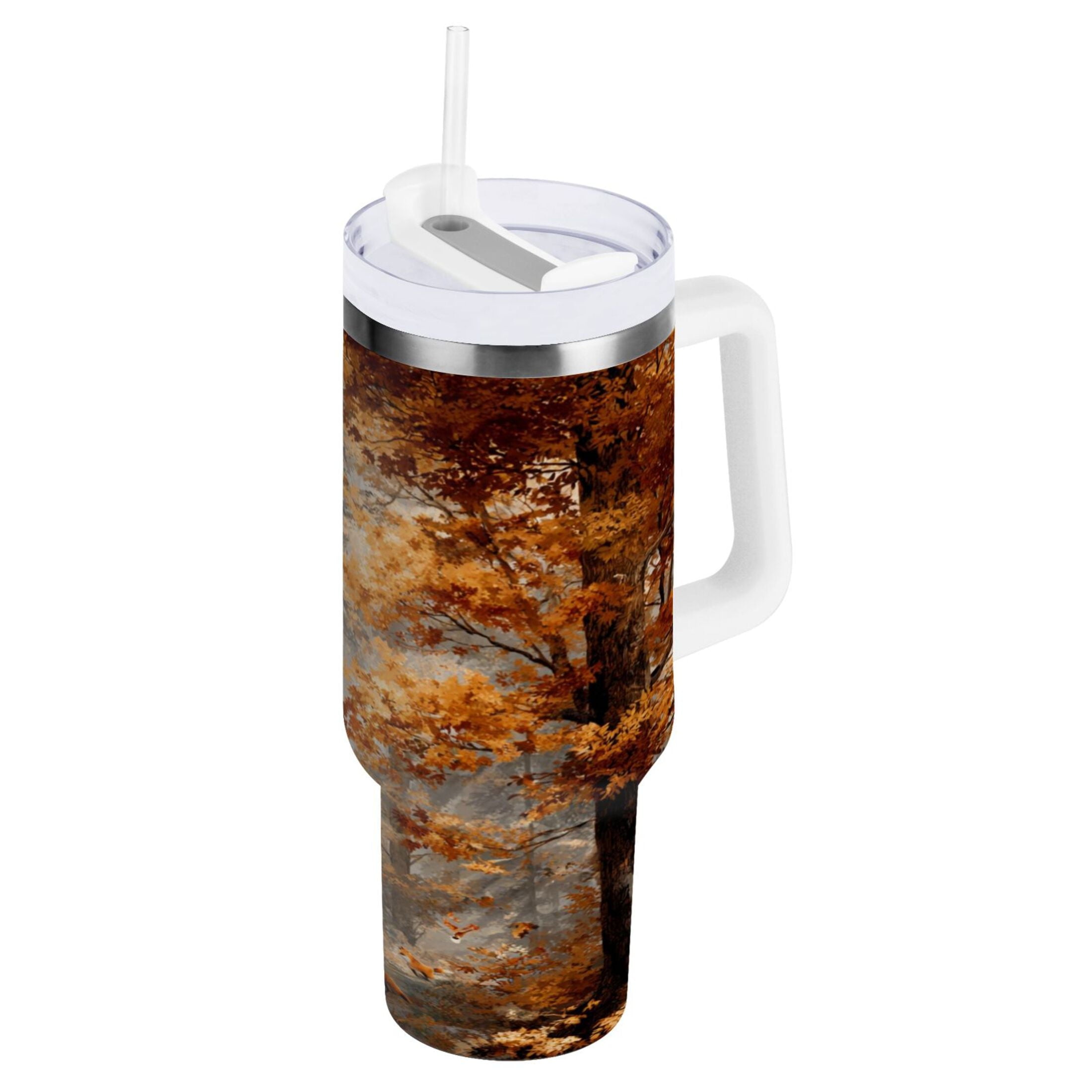 30 oz Insulated Stainless Steel Tumbler Double Wall Stainless Steel Tumbler with 2-Way Drinking Beautiful Autumn Forest - QXJE