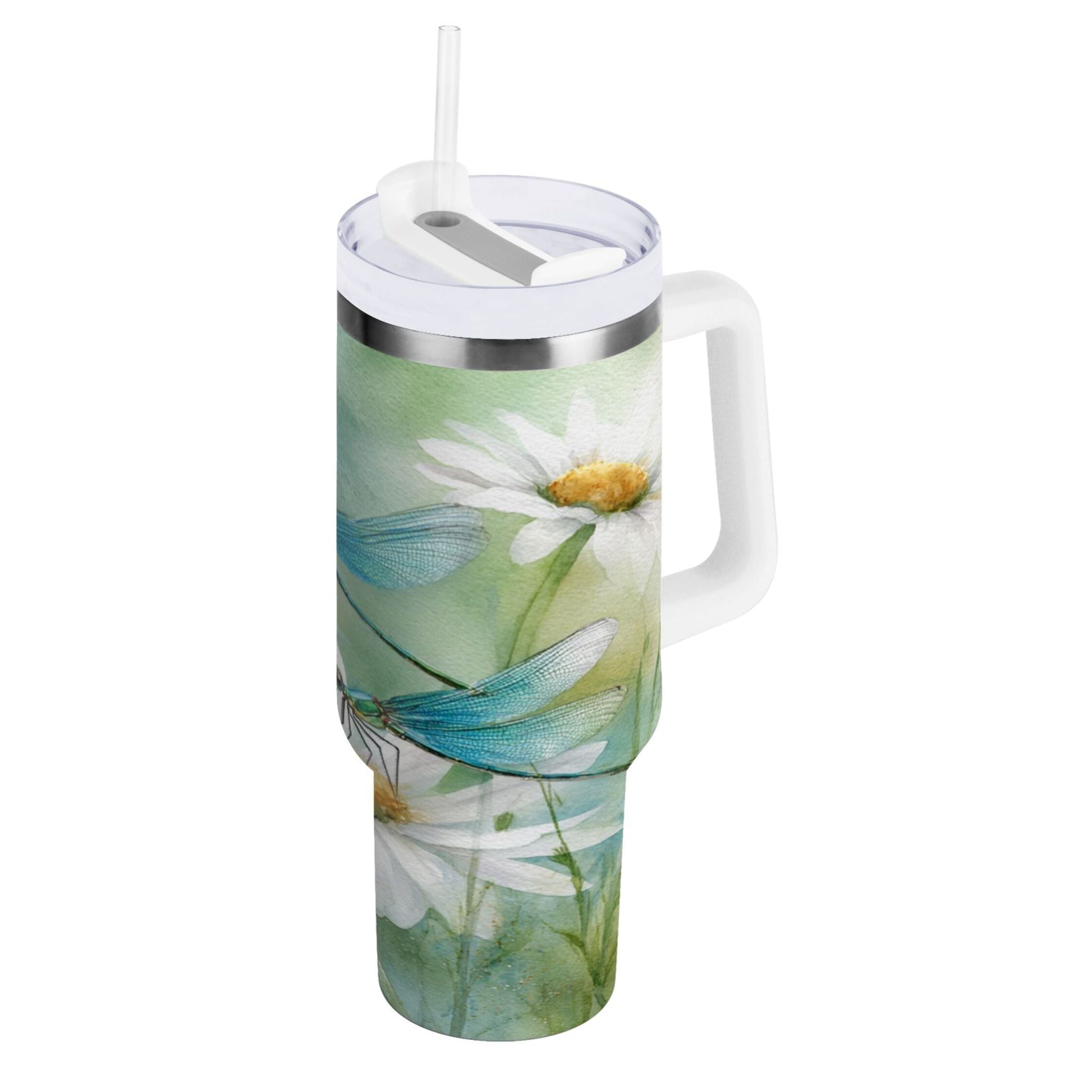 30 oz Insulated Stainless Steel Tumbler Double Wall Stainless Steel Tumbler with 2-Way Drinking Beautiful Dragonflies and Daisies - GLPX