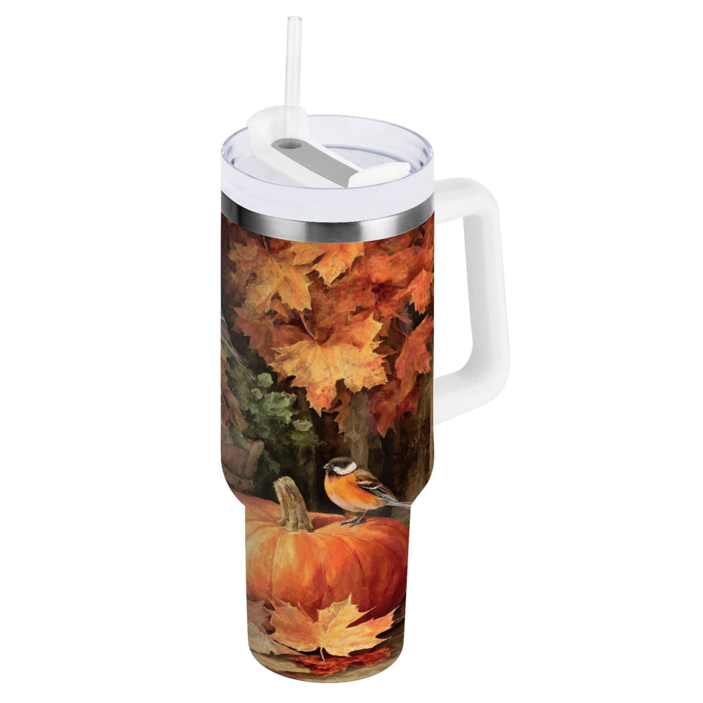 30 oz Insulated Stainless Steel Tumbler Double Wall Stainless Steel Tumbler with 2-Way Drinking Beautiful Fall Scene - M7FU
