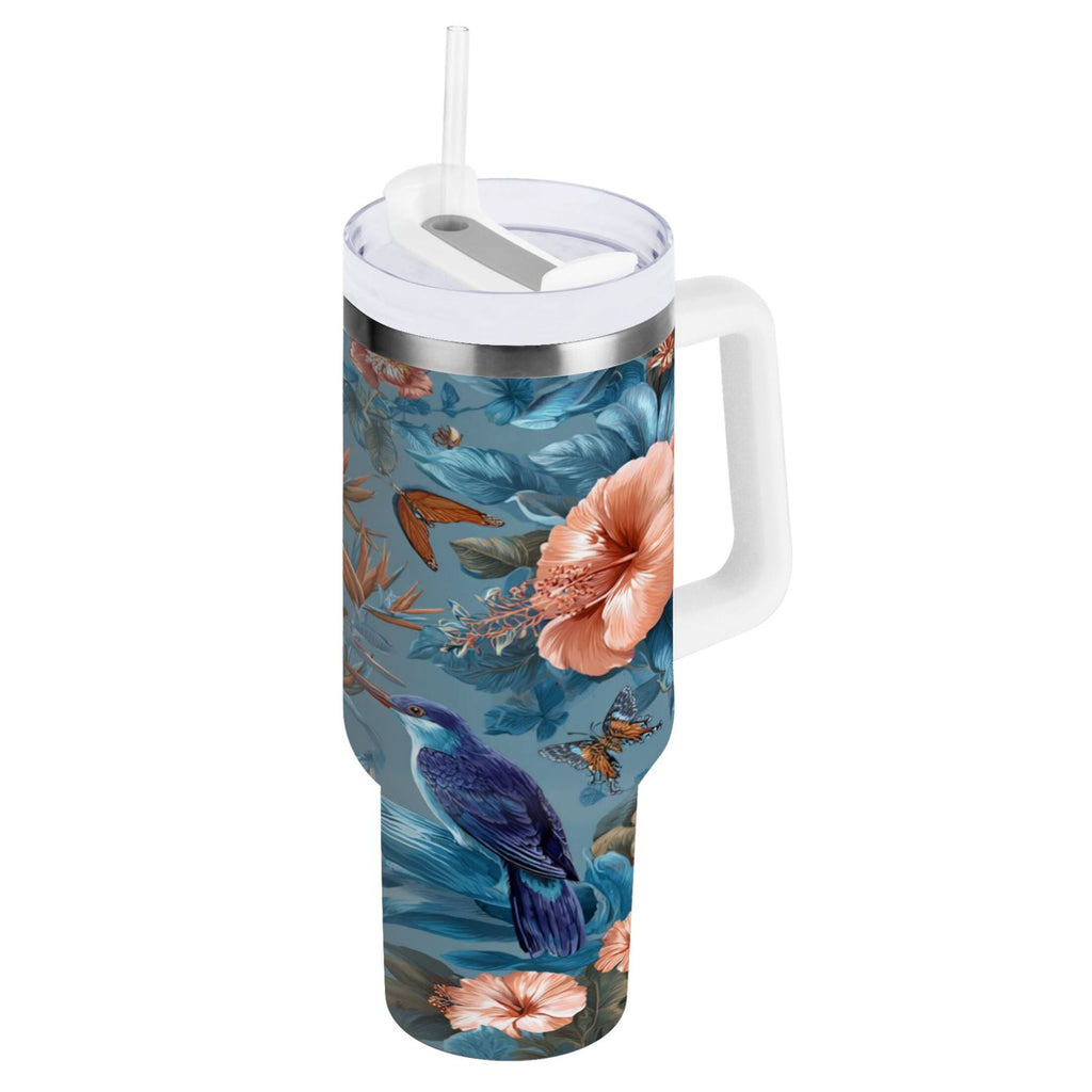 30 oz Insulated Stainless Steel Tumbler Double Wall Stainless Steel Tumbler with 2-Way Drinking Birds and Flowers - N6J0