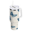 30 oz Insulated Stainless Steel Tumbler Double Wall Stainless Steel Tumbler with 2-Way Drinking Blue Watercolor Butterflies - 9R6X