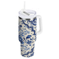 30 oz Insulated Stainless Steel Tumbler Double Wall Stainless Steel Tumbler with 2-Way Drinking Blue and White Porcelain-style - TJC3