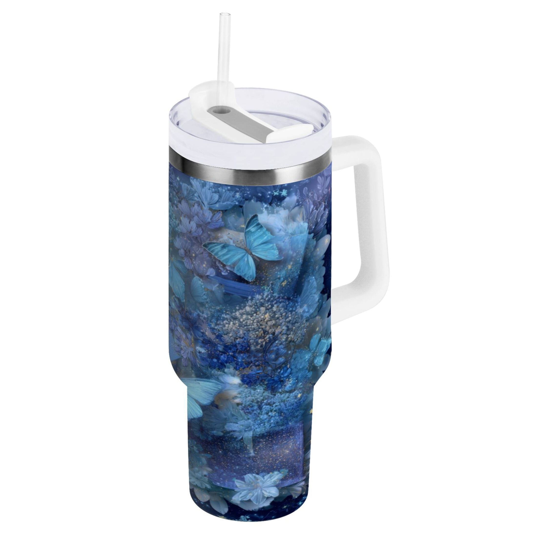 30 oz Insulated Stainless Steel Tumbler Double Wall Stainless Steel Tumbler with 2-Way Drinking Butterflies Books and Flowers - 4ABK