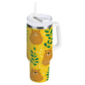 30 oz Insulated Stainless Steel Tumbler Double Wall Stainless Steel Tumbler with 2-Way Drinking Capybara and Green Leaves - 6K7W
