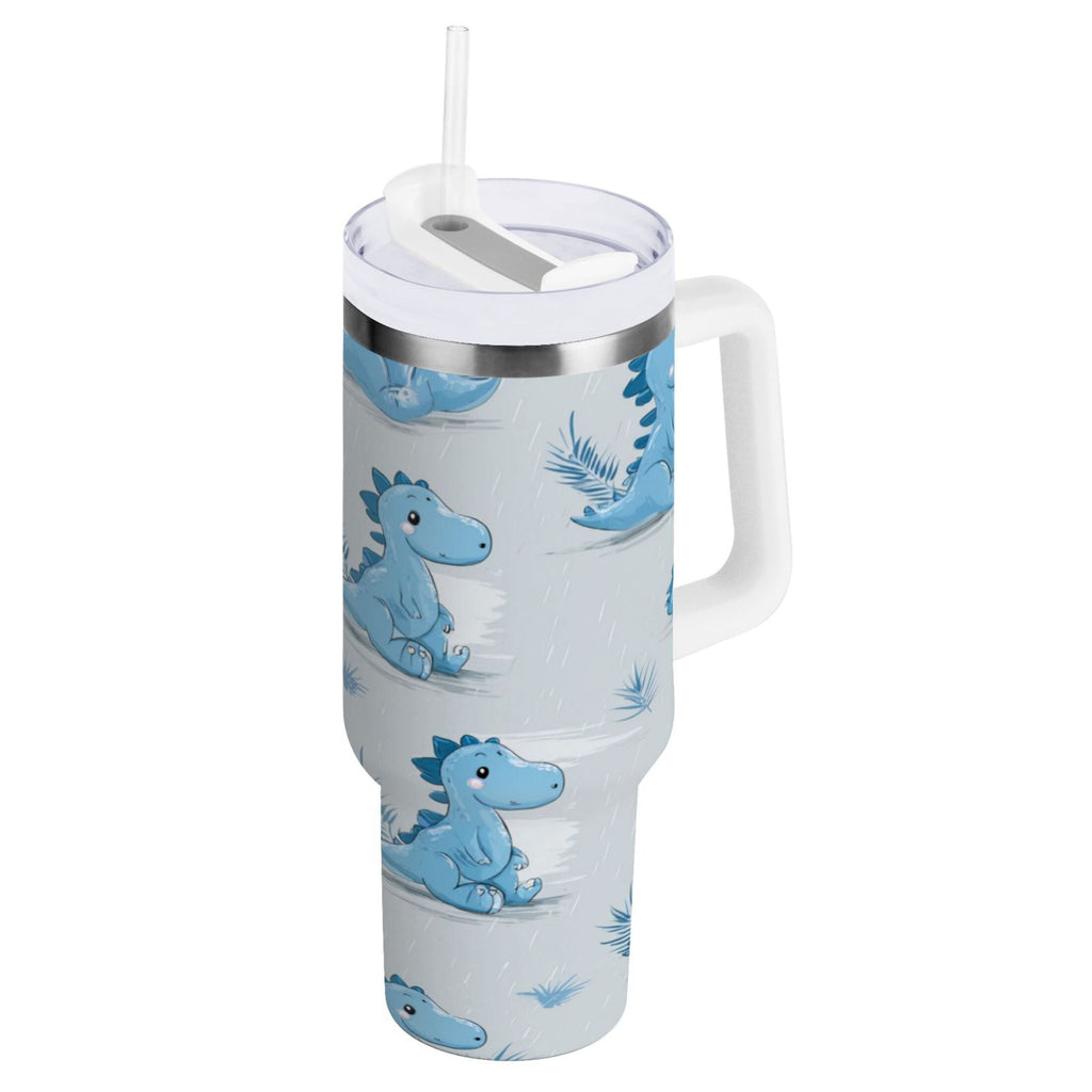 30 oz Insulated Stainless Steel Tumbler Double Wall Stainless Steel Tumbler with 2-Way Drinking Cartoon Blue Dinosaurs - 9G22