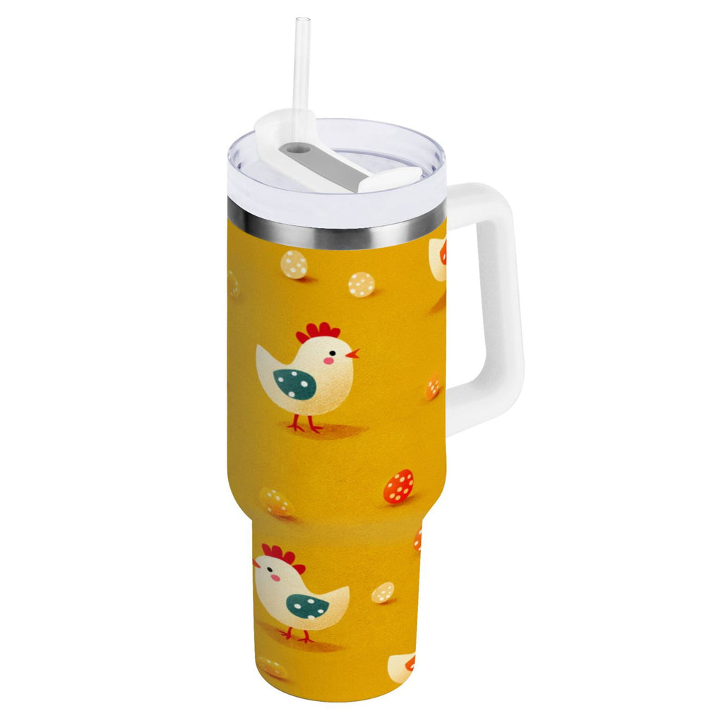 30 oz Insulated Stainless Steel Tumbler Double Wall Stainless Steel Tumbler with 2-Way Drinking Cartoon Chickens Pattern - Y418