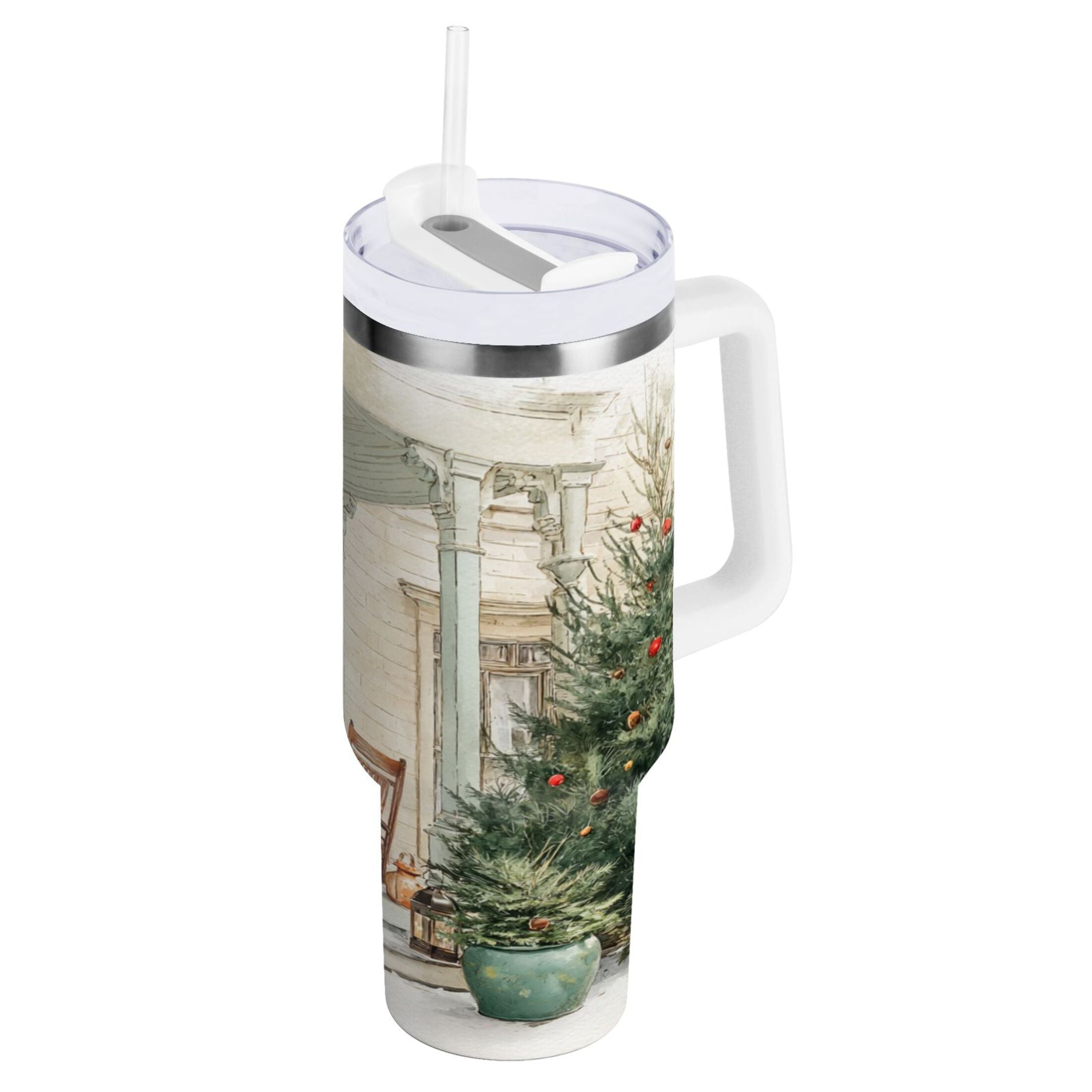 30 oz Insulated Stainless Steel Tumbler Double Wall Stainless Steel Tumbler with 2-Way Drinking Charming Christmas Doorway - 48TR