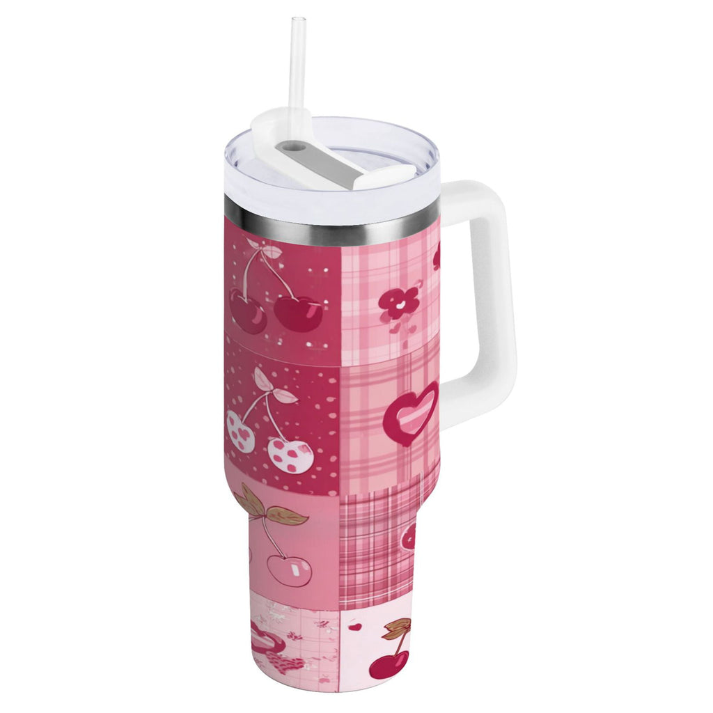 30 oz Insulated Stainless Steel Tumbler Double Wall Stainless Steel Tumbler with 2-Way Drinking Cherry Pattern with Bows - 2NGA