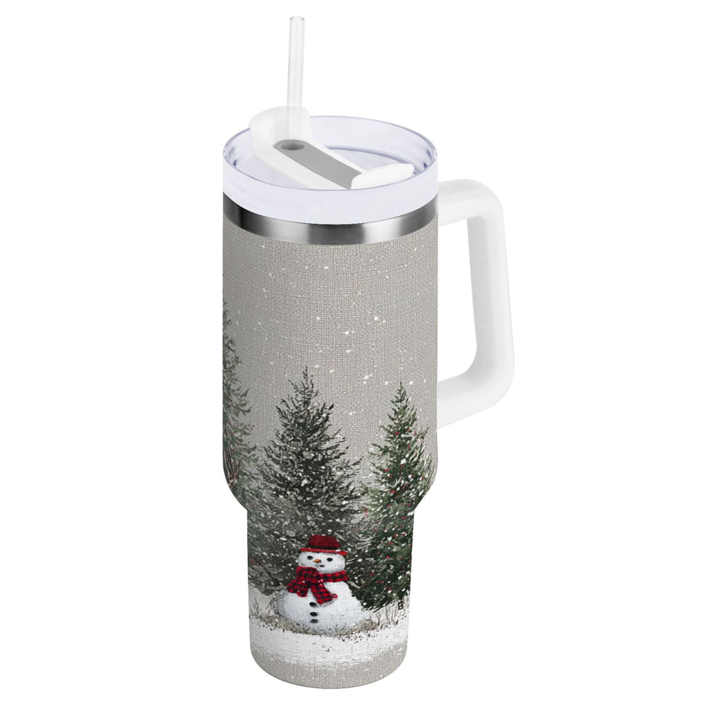 30 oz Insulated Stainless Steel Tumbler Double Wall Stainless Steel Tumbler with 2-Way Drinking Christmas Deer and Snowmen - 76PT