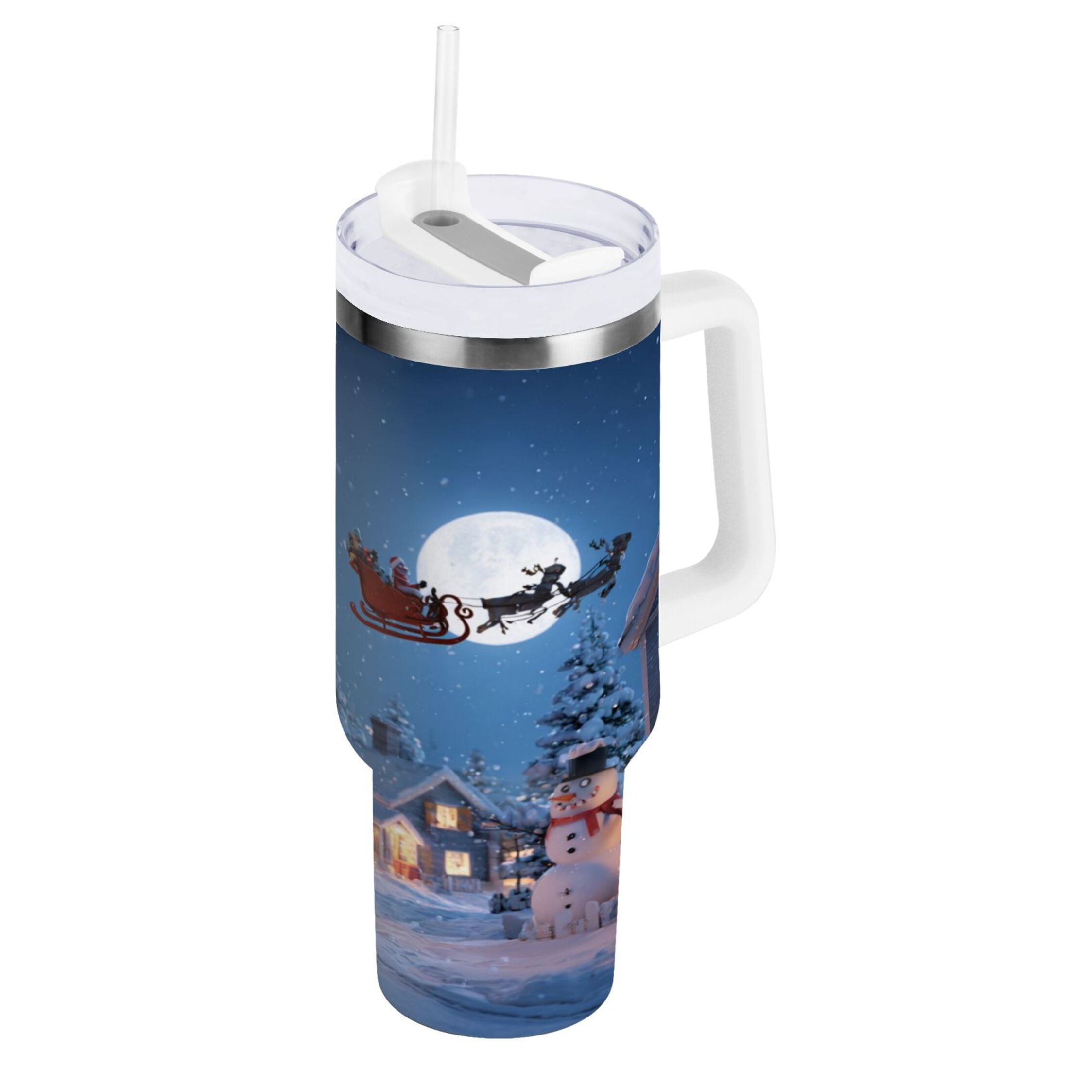 30 oz Insulated Stainless Steel Tumbler Double Wall Stainless Steel Tumbler with 2-Way Drinking Christmas Night Scene - FHAM