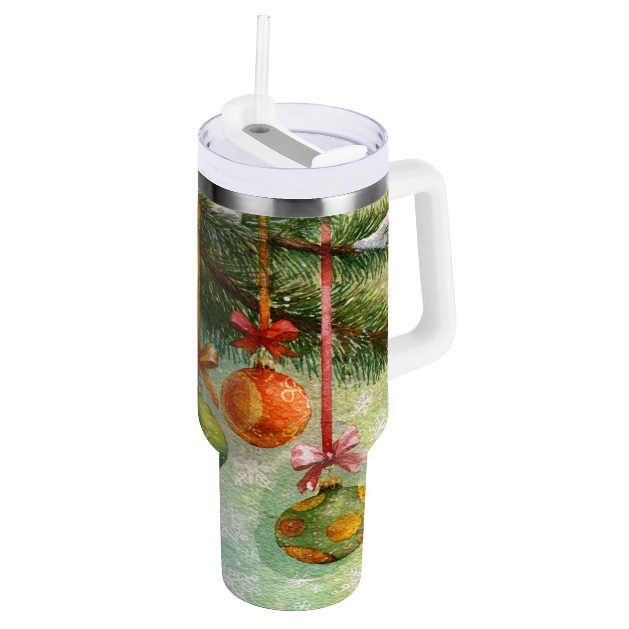 30 oz Insulated Stainless Steel Tumbler Double Wall Stainless Steel Tumbler with 2-Way Drinking Christmas Ornaments Watercolor Painting - IN1Q