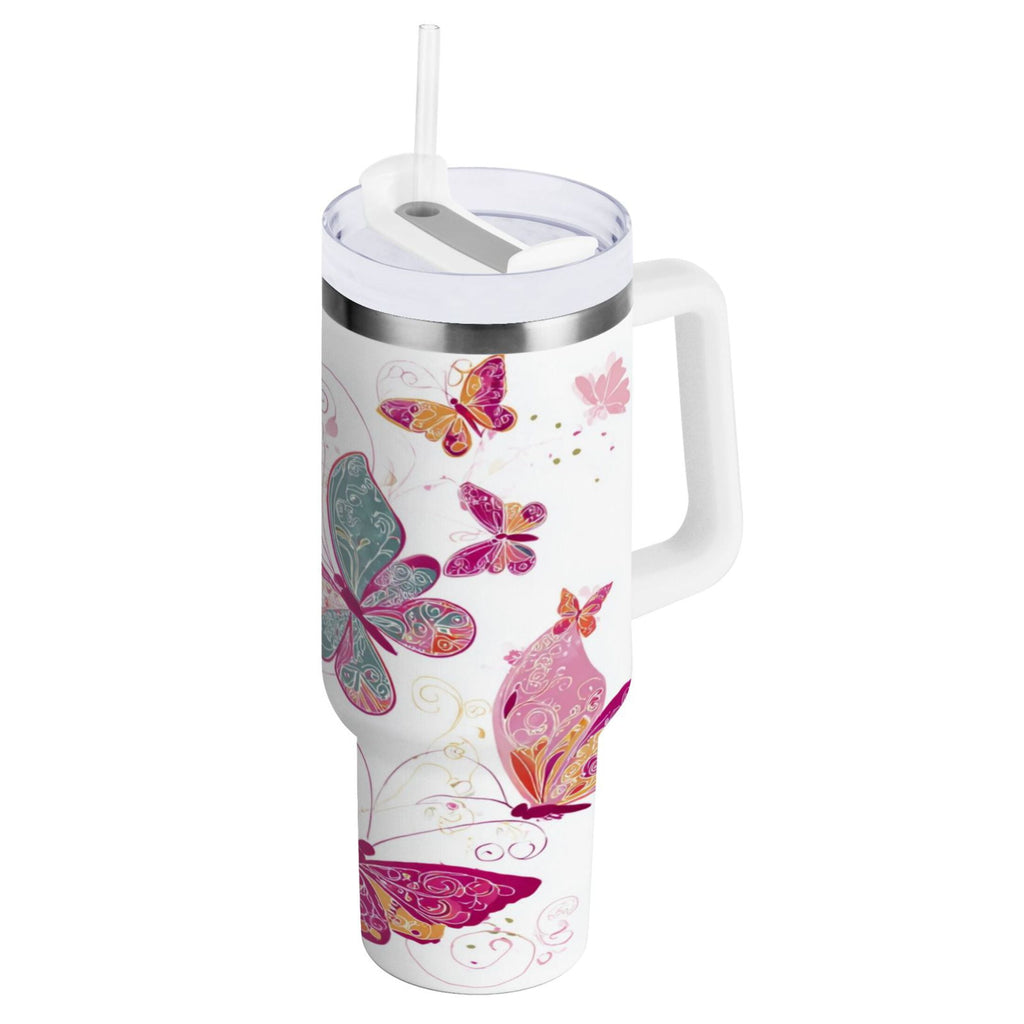 30 oz Insulated Stainless Steel Tumbler Double Wall Stainless Steel Tumbler with 2-Way Drinking Colorful Butterflies - VH11