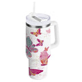 30 oz Insulated Stainless Steel Tumbler Double Wall Stainless Steel Tumbler with 2-Way Drinking Colorful Butterflies - VH11