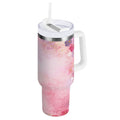 30 oz Insulated Stainless Steel Tumbler Double Wall Stainless Steel Tumbler with 2-Way Drinking Colorful Pastel Floral Pattern - CA88