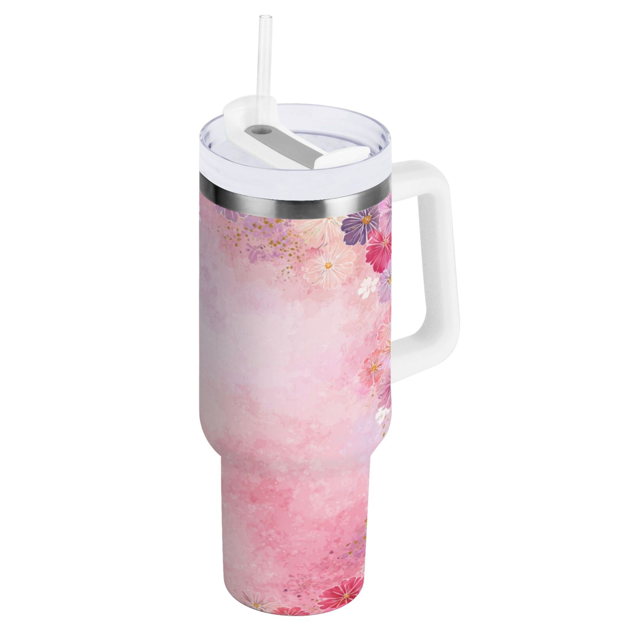 30 oz Insulated Stainless Steel Tumbler Double Wall Stainless Steel Tumbler with 2-Way Drinking Colorful Pastel Floral Pattern - CA88