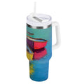 30 oz Insulated Stainless Steel Tumbler Double Wall Stainless Steel Tumbler with 2-Way Drinking Colorful Row Boats - OQ7U